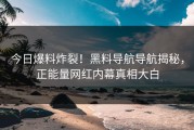 今日爆料炸裂！黑料导航导航揭秘，正能量网红内幕真相大白
