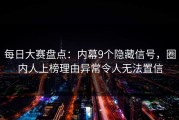 每日大赛盘点：内幕9个隐藏信号，圈内人上榜理由异常令人无法置信