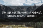 黑料社区专区重磅来袭！实时全网疯传明星秘闻揭秘，真相大白