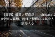 【震惊】每日大赛盘点：meiridasai10个惊人真相，网红上榜理由极其令人震撼人心
