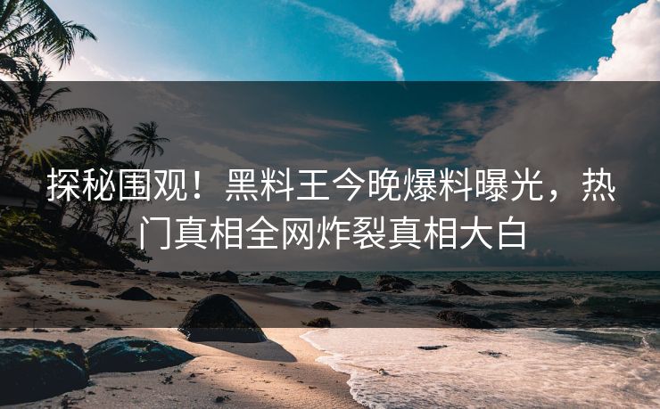 探秘围观！黑料王今晚爆料曝光，热门真相全网炸裂真相大白