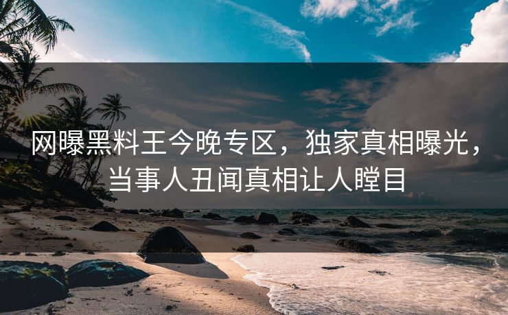 网曝黑料王今晚专区，独家真相曝光，当事人丑闻真相让人瞠目