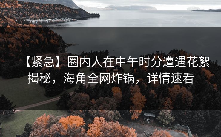 【紧急】圈内人在中午时分遭遇花絮揭秘，海角全网炸锅，详情速看