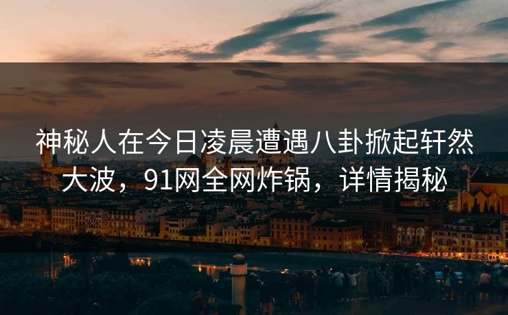 神秘人在今日凌晨遭遇八卦掀起轩然大波，91网全网炸锅，详情揭秘