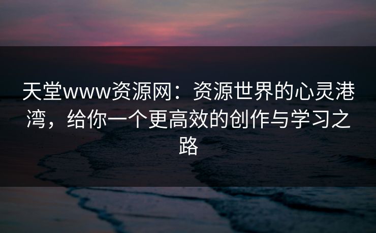 天堂www资源网：资源世界的心灵港湾，给你一个更高效的创作与学习之路